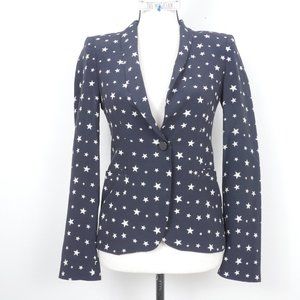 Zara Black White Stars Outer Space Print One Button Closure Fitted SZ XS Blazer
